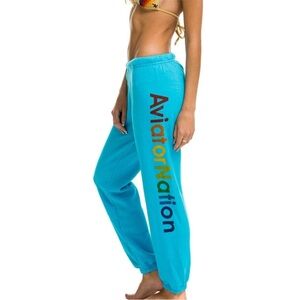 Aviator Nation Women's Blue Sweatpants Size XS NEON BLUE